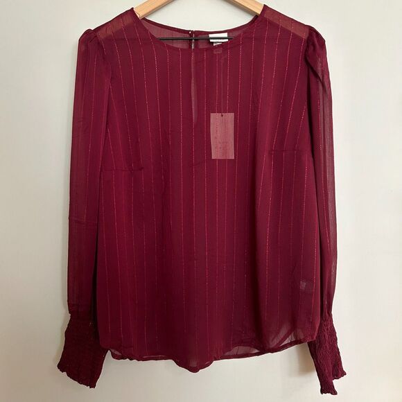 A New Day Sheer Burgundy/Maroon Blouse with Detailing - Picture 1 of 8